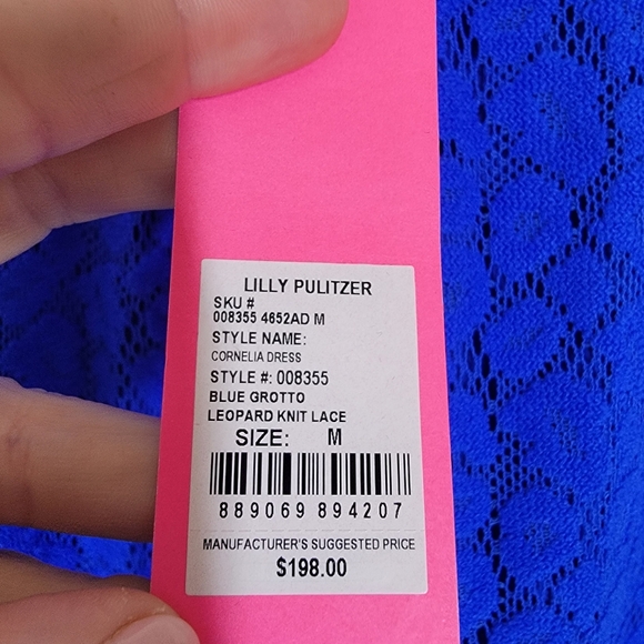 NWT Lilly Pulitzer Cornelia Dress Blue Grotto Leopard Knit Lace Size Medium - Picture 4 of 6
